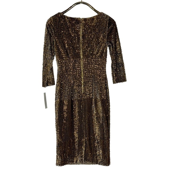 ELIZA J EJ5MO125 VELVET SEQUIN 3/4 SLEEVE BRONZE STRETCH SHEATH COCKTAIL DRESS - Picture 4 of 16